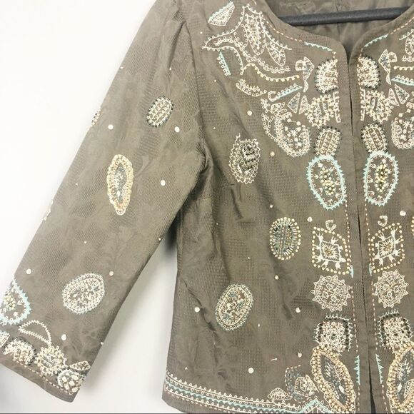 NIC + ZOE | Tan Embellished Embroidered Jacket Women’s Size Medium - Picture 3 of 5